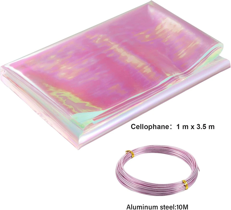 Envoltura de celofán iridiscente 39 X 138 pulgadas para cestas de regalo y 32,8 pies flexible Foto 2 de 4