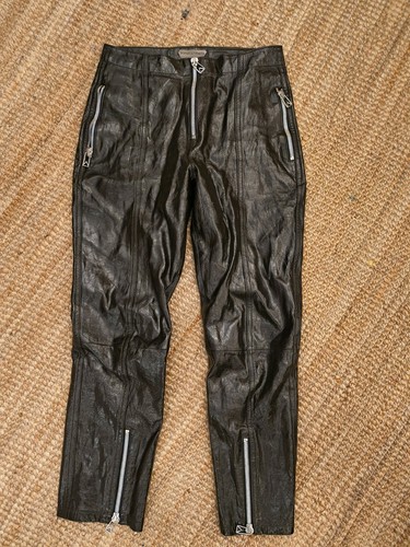Bottega Veneta Dark Brown Crinkled Patent Leather Pants Sz 38 Italy