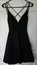 NWT Sz M Lulus Believe in Love Black Strappy Back Skater Dress