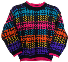 Vintage Jet Set Neon Geometric Childrens Sweater Size Medium 6 USA made