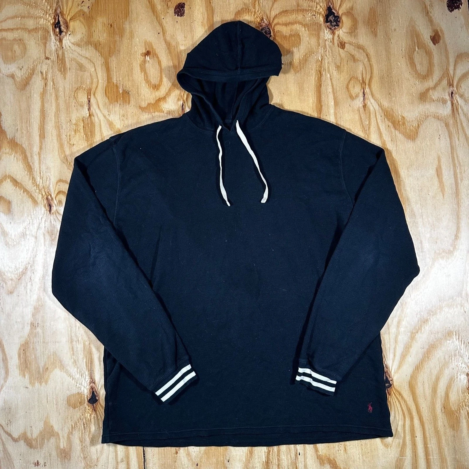 Polo Ralph Lauren Waffle Knit Thermal Hoodie - Black XXL