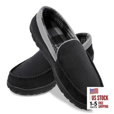 Mens Slippers Microsuede Moccasin Memory Foam House Shoes 10 Black Grey