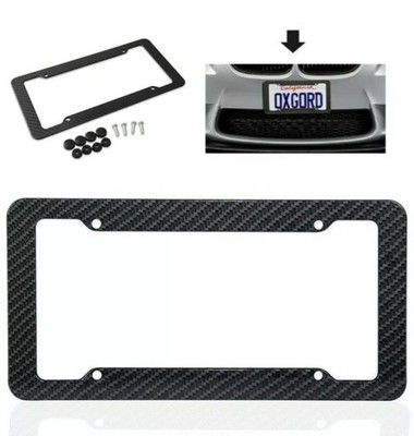 Universal Carbon Effect Front/Rear License Plate Frame Tag Cover Screw Caps 2PCS