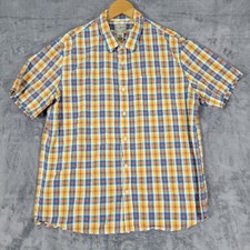 LL Bean Seersucker Shirt Plaid Mens L Short Sleeve Slightly Fitted Organic Cotto