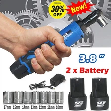 Electric Cordless Ratchet 3/8" Right Angle Wrench Impact Power Tool 2 Batteries