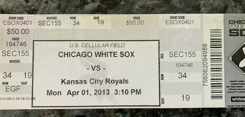 Chicago White Sox Opening Day Ticket 04/01/2013