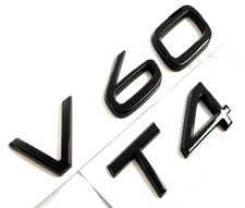 BLACK V60 + T4 FOR VOLVO V60 REAR TRUNK NAMEPLATE EMBLEM BADGE LETTERS NUMBER