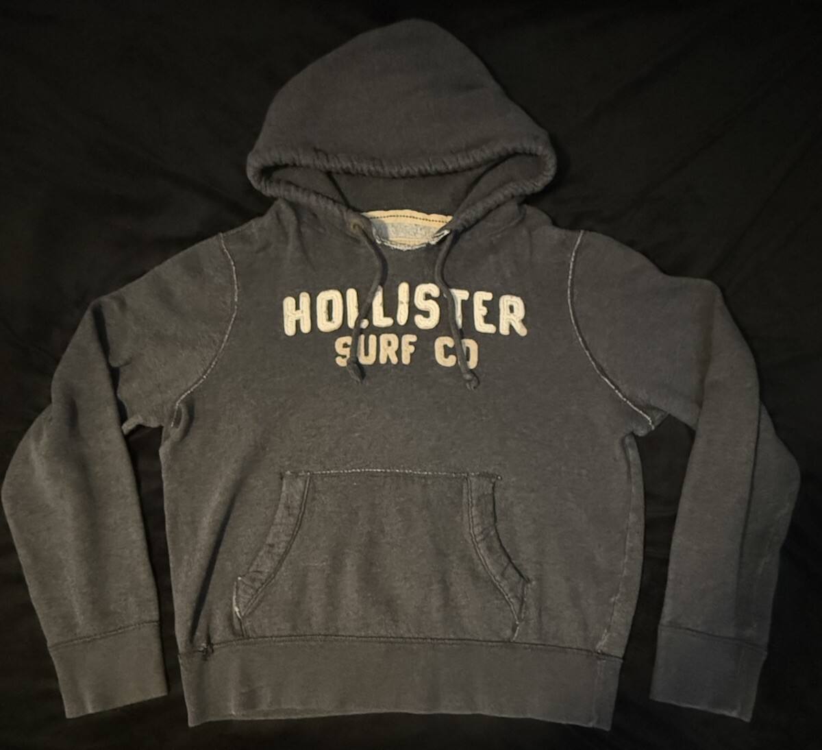 Hollister Surf Co Textured Logo Hoodie Black Size Large
