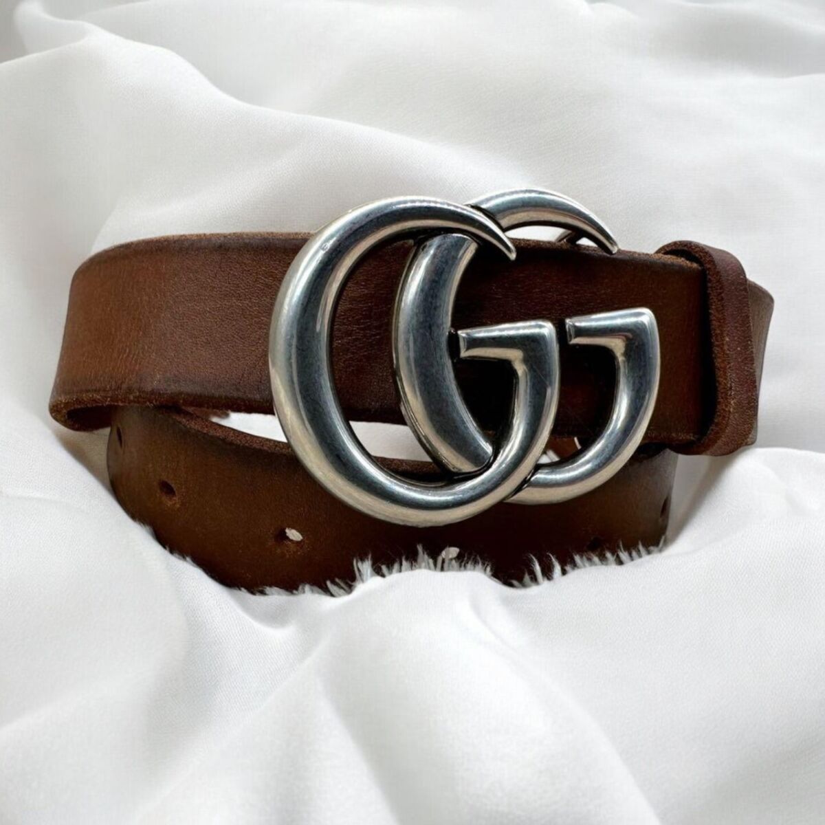 Gucci Marmont GG Belt Brown Genuine Leather Unisex Silver Gucci Marmont GG Belt Brown Genuine Leather Unisex Silver
