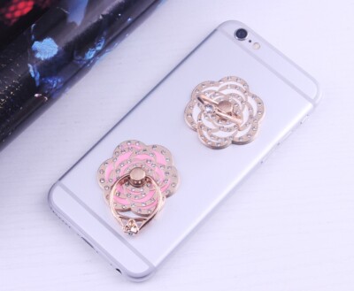  360° Rotating Finger Ring Cell Phone Holder Grip Kickstand Crystal Rose Flower