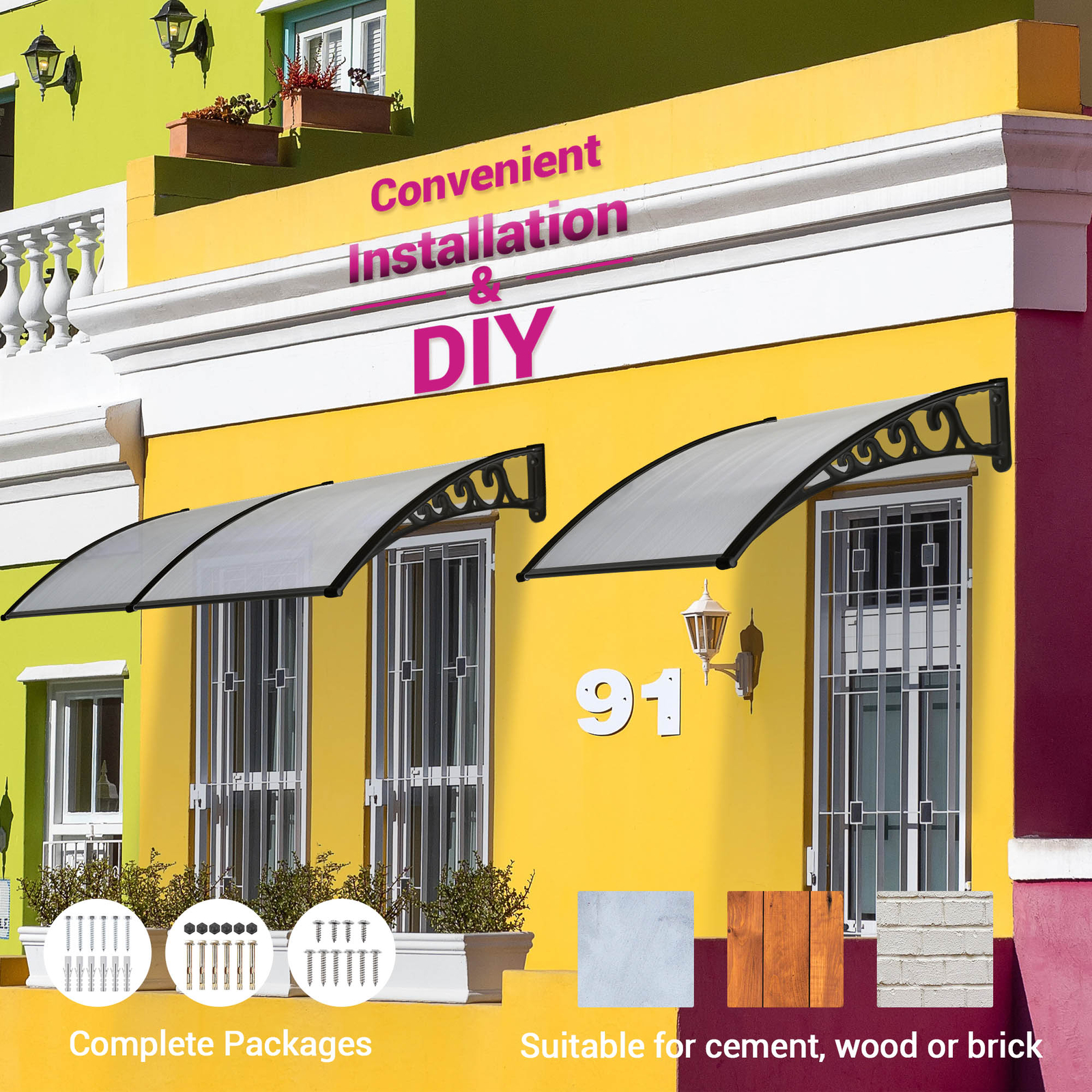 80"x40" Window Awning Outdoor Shield Front Door Patio Rain Cover Board Canopy eBay