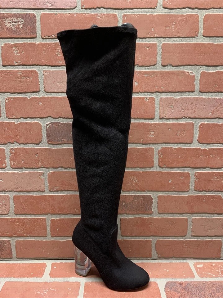 CALL IT SPRING Black Fabric Side Zip Block Heel Thigh High Boots Women’s Size 6 - Image 3 of 4