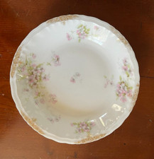 HAVILAND CO LIMOGES SOUP BOWL WILD PINK ROSES GILT FILIGREE UNK PATTERN