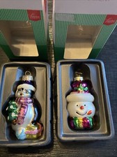 Glass Christmas Ornaments Snowman  Penguin Set Of 2
