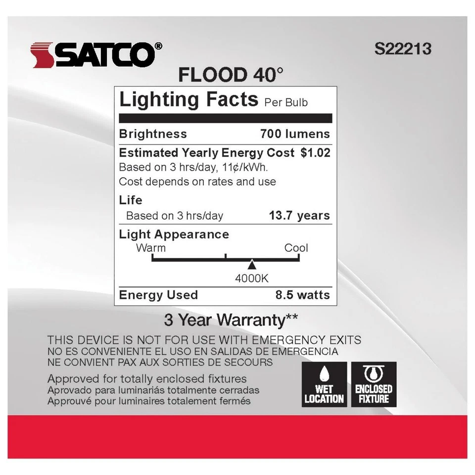 SATCO S22213 - 8.5 Watt PAR30S LED Bulbs - 4000K - 120 Volts (6 Pack) - Image 4 of 4
