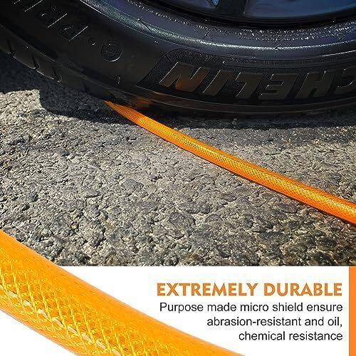 RayMagic 100-Foot Polyurethane Air Hose | 1/4 Inch, 300 PSI With 5-in-1 Fitting & Hook For Nailers, Inflators
