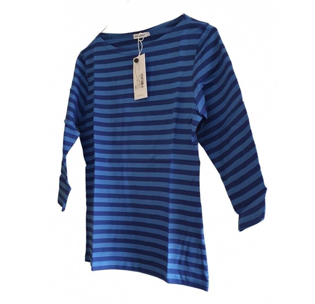 Marimekko Tasaraita Ilma Blue Cotton Striped Women T Shirt New Medium Sold  Out