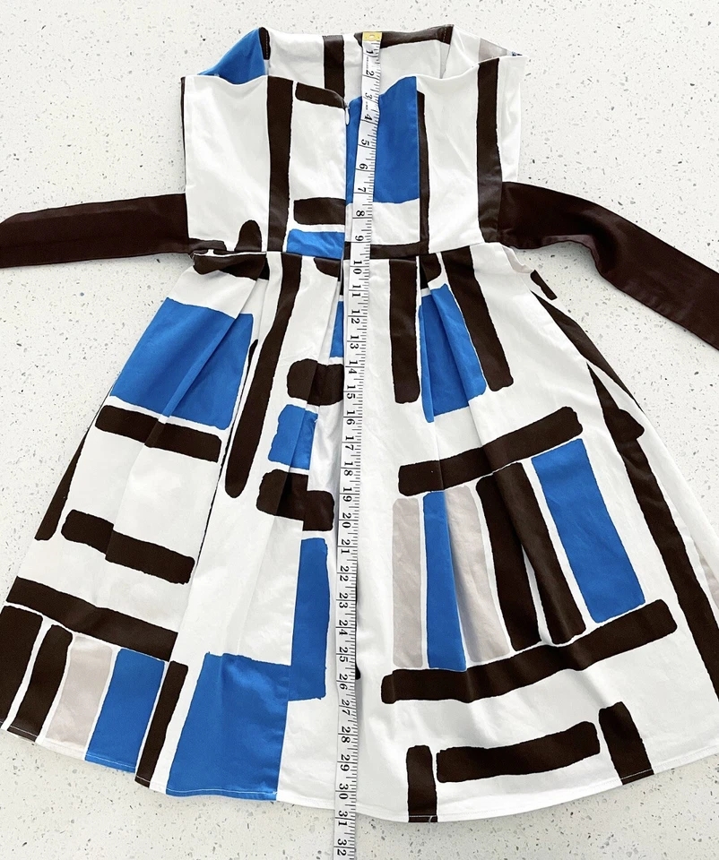 A.P.N.Y. Strapless Fit & Flare Dress White Blue Brown Womens Size 6 - Image 4 of 4
