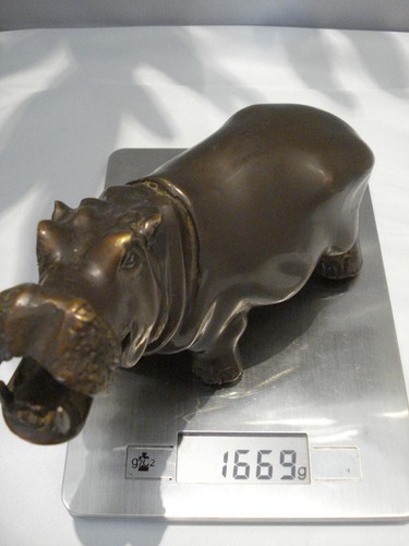 2 Bronze Nilpferde Mutter & Kind - 8 Kilo - signiert "mene" 1810-1879 Paris L383 - Bild 12 von 15