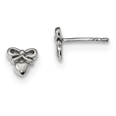 Sterling Silver Rhodium-plated Polished Heart w/Bow Post Earrings 