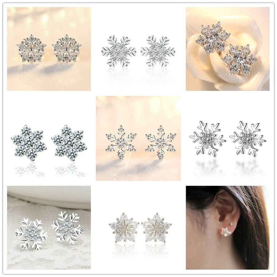 Sterling silver snowflake stud earrings sale