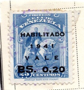 United States of Venezuela 1941, Simon Bolivar Overprinted: 1941 Bs. 0.20