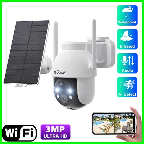 ieGeek 360° Pan Wireless Solar Battery Powered Wifi Outdoor Home Security Camera
