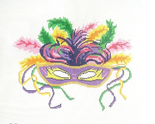 Jude Designs Large Mardi Gras Feather Mask Handpainted HP Needlepoint