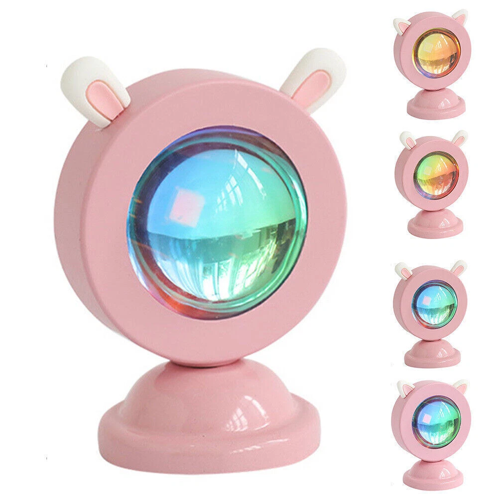 Cute Cat Rabbit Ears USB Rainbow Sunset Led Night Light Desk