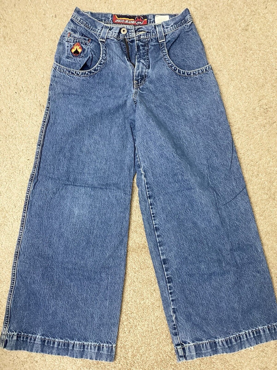 Vintage Y2K Mens JNCO Flaming Spade 28x30 Wide Leg Blue