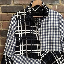 Damee Blue Checks Plaids Wired Collar Jacket Sz Medium -40 Chest -25” Long