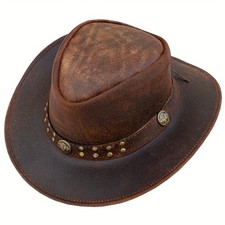 Leather Cowboy Hat for Men Women Western Australian Hat with Shapeable Wide Brim
