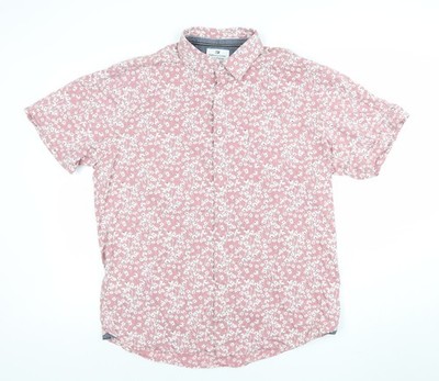 Thread & Cloth Herren Kurzarmhemd rosa geblümt Knopfleiste XL