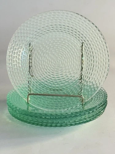 Vintage Hazel-Atlas Green Depression Glass Bubble 10” Dinner Plates Set of 5
