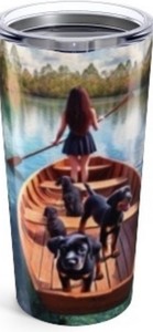 20oz Insulated Tumbler – Woman Rowing Canoe with Dogs Lake Scene ☕