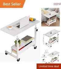 Adjustable Height Mobile Computer Desk White Small Space Rolling Workstation