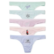 Victoria's Secret XS Graphic Thong Panty 5-Pack Gift Set Pastel Embroidered Logo