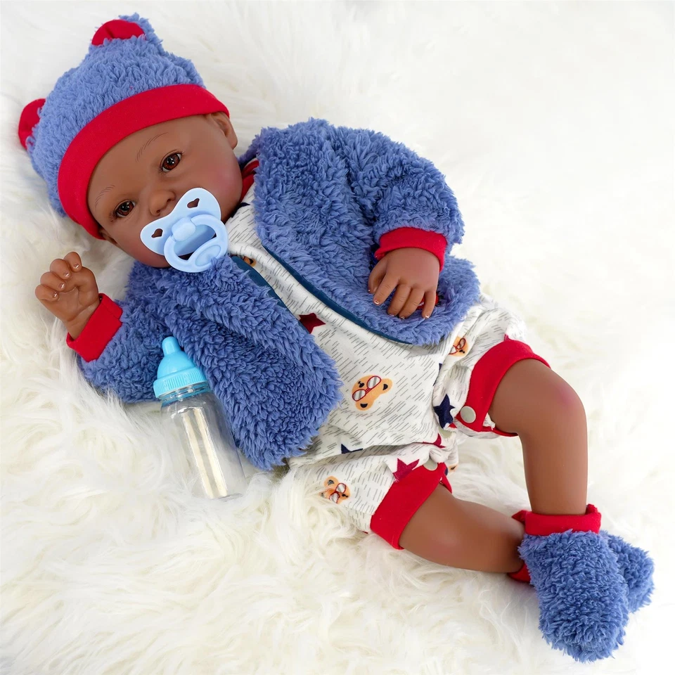 Black Baby Doll Ethnic Reborn Boy 20" Blue Outfit Realistic Toys Kids BiBi Doll - Image 2 of 4