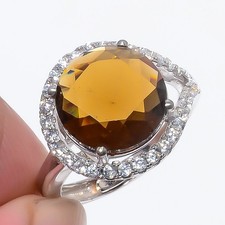 Smoky Quartz  Cz 925 Sterling Silver Ring Adjustable R116 