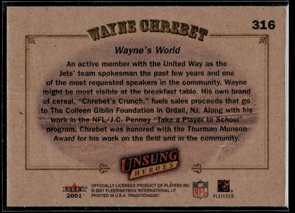 2001 Fleer Tradition Wayne Chrebet New York Jets #316 - Image 2 of 2