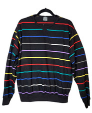 VTG Le Tigre Sweater Pullover Men's XL Black Multi Color Stripe Long Sleeve New