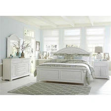 Summer House I White King Panel Bed - Dresser & Mirror - Night Stand