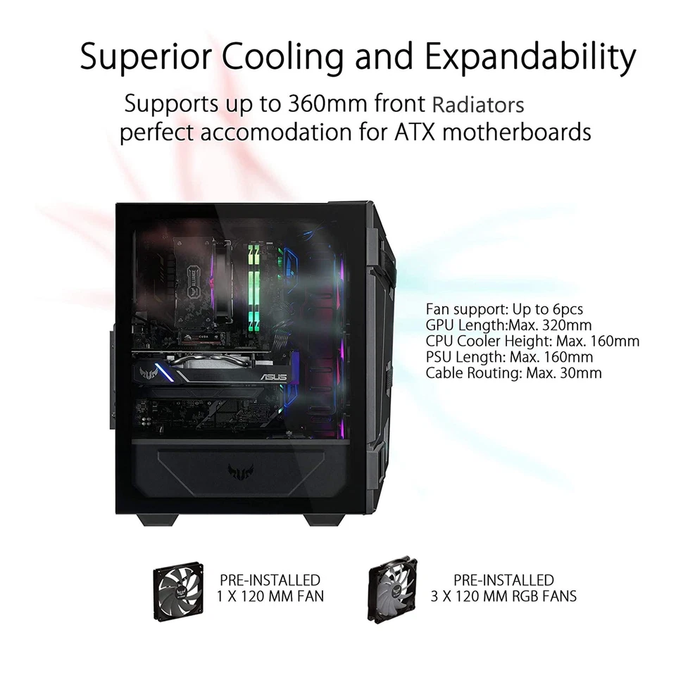 TUF Gaming GT301 ATX Case ARGB Fans Tempered Glass Compact Design Black - Image 3 of 4