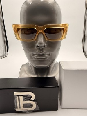 Balmain Imperial Acetate & Titanium Rectangle Sunglasses Black Frame