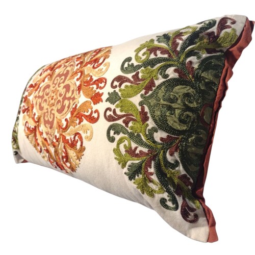 Pier 1 Imports Medaglione Floreale Ricamato Lombare Cuscino Lancio Lino Cotone 24" - Foto 3 di 12