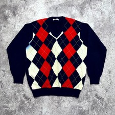 Vintage Argyle Wool Pullover Jumper Sweater Navy Blue Size M