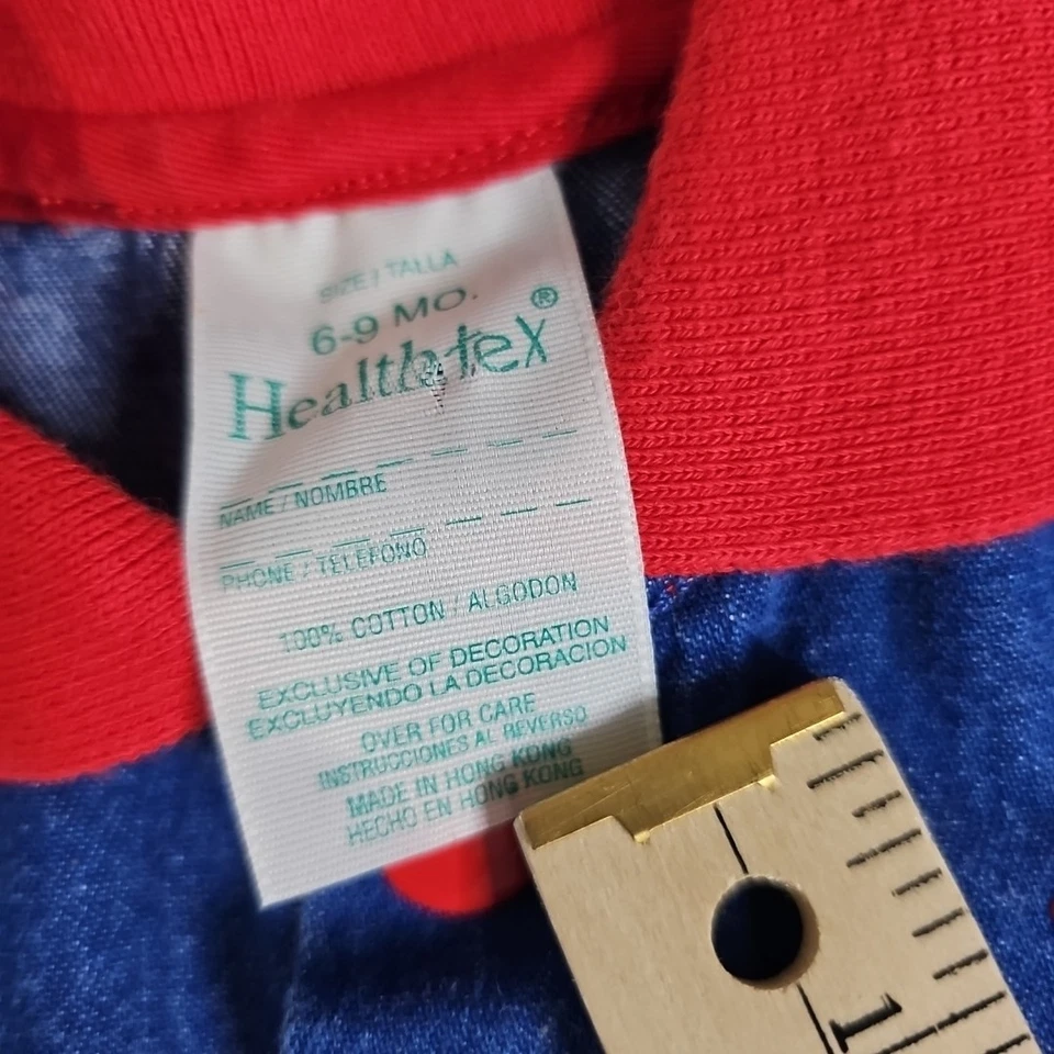 Mameluco Jean Denim Vintage Años 90 Health-Tex 6-9 M Lrayones Escolares Añadir Bordado Foto 3 de 4