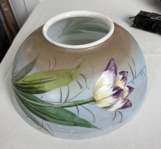 Antique Painted Glass Hanging Oil Lamp Shade 13 5/8" in Diameter