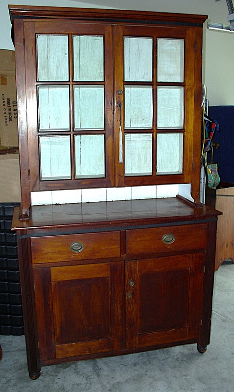 Dutch Cupboard ~ 12 Pane Glazed Doors 2 Drawers 2pc. Step Back ~ Old Refinish ~