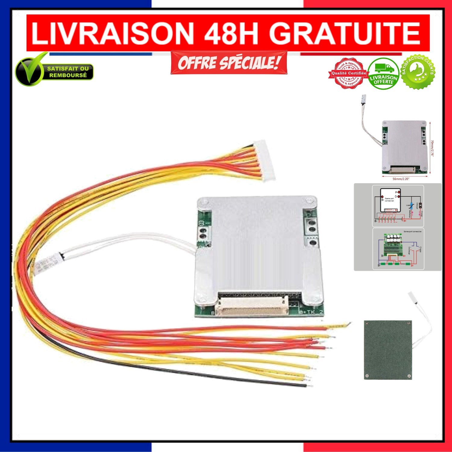 Carte BMS 13S 48V 50A avec protection thermique pour batterie lithium de vélo électrique